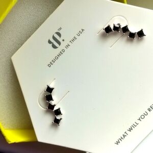 Rbp5915 swirls of stones black onyx cubic zirconia rhodium plating earrings OG